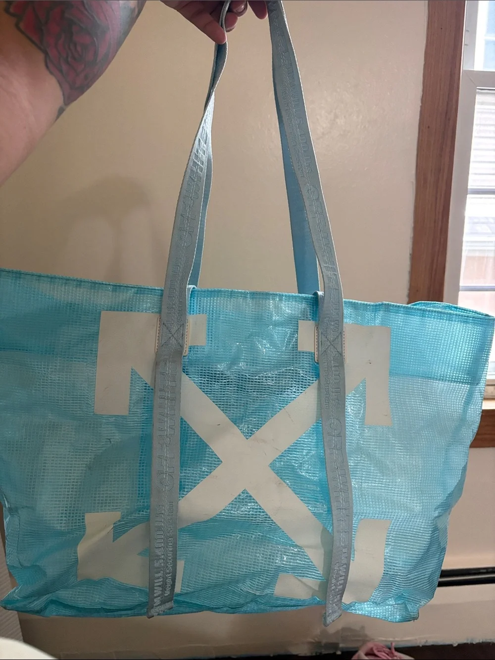 Off-White Light Blue Tote with White Arrow Motif